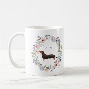 Caneca De Café Cão floral do Dachshund da aguarela bonito  