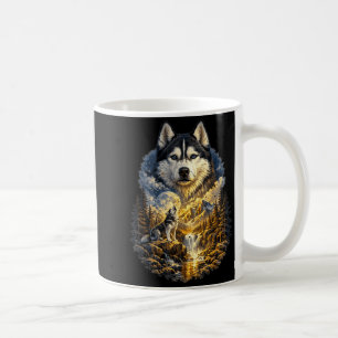 Caneca De Café Cão Husky Siberiano Uivando para a Lua na Natureza