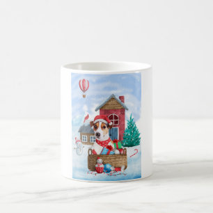 Caneca De Café Cão Jack Russell na Casa de Natal na Neve