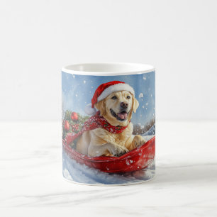 Caneca De Café Cão Labrador em Trenó Deixe Nevar Natal