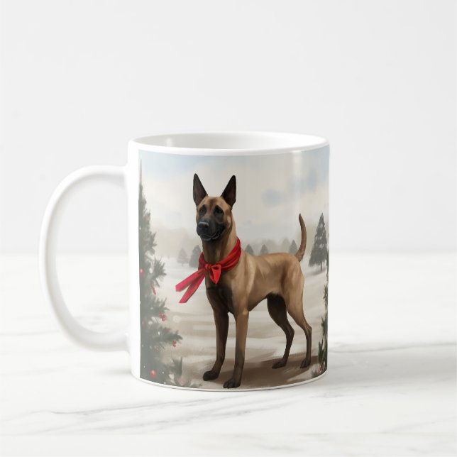Caneca De Café Cão Malinois Belga na Neve Natal (Esquerda)