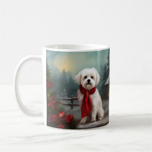 Caneca De Café Cão Maltês na Neve Natal