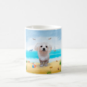 Caneca De Café Cão Maltês na Praia