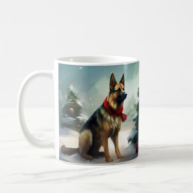 Caneca De Café Cão Pastor Alemão na Neve de Natal (Esquerda)