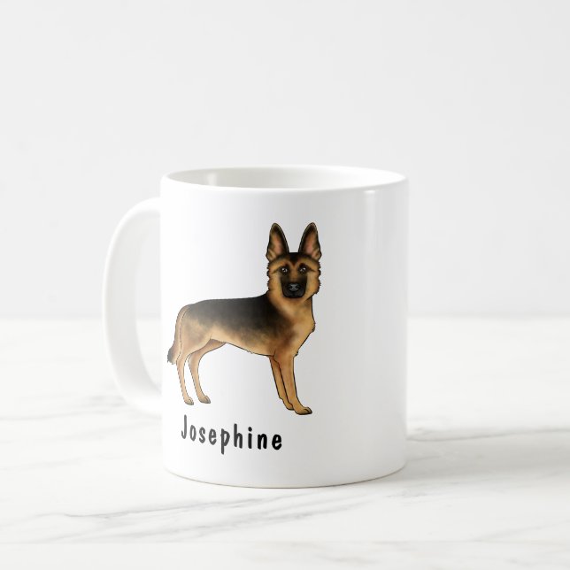 Caneca De Café Cão Pastor Alemão Preto e Castanho com Nome Person (Frente Esquerda)