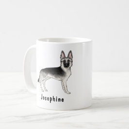 Caneca De Café Cão Pastor Alemão Sable Prata Com Nome Personaliza