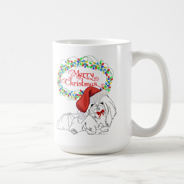 Caneca De Café Cão Pequinês Feliz Natal (Direita)