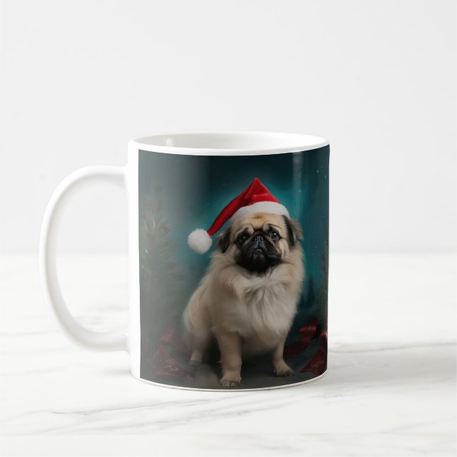 Caneca De Café Cão Pequinês na Neve Natal (Esquerda)