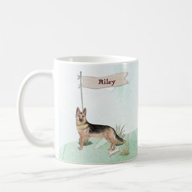 Caneca De Café Cão Pet do German shepherd de Nome Personalizado (Esquerda)