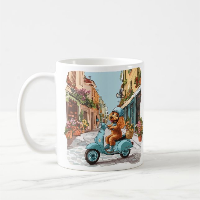 Caneca De Café Cão Poodle Padrão Andando de Scooter (Esquerda)