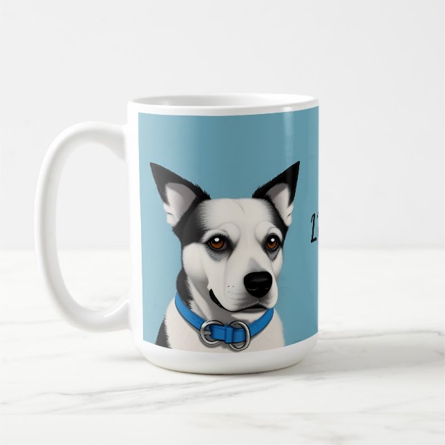 Caneca De Café Cão Preto e Branco com Coleira Azul (Esquerda)