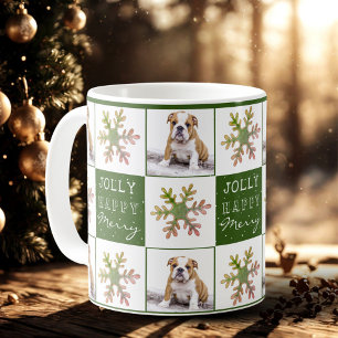Caneca De Café Cão Puppy Pet Foto Snowflake Natal Verde