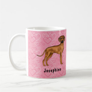 Caneca De Café Cão Ridgeback da Rodésia em Corações Cor-de-Rosa C