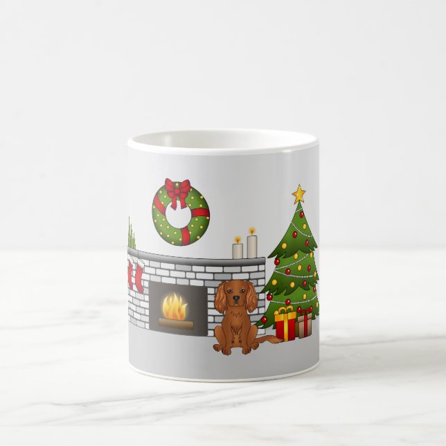 Caneca De Café Cão Ruby Cavalier em uma Sala de Natal Festiva (Centro)