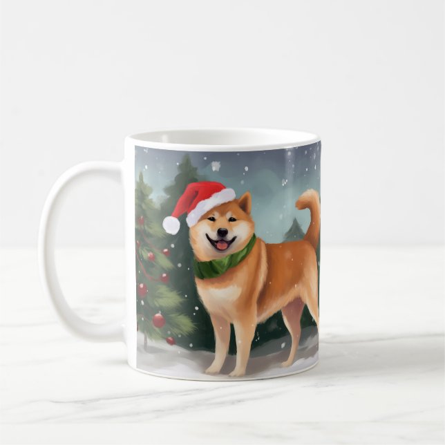 Caneca De Café Cão Shiba Inu no Natal da Neve (Esquerda)