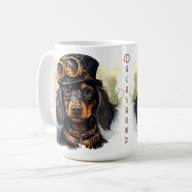 Caneca De Café Cão Steampunk Dachshund (Frente Esquerda)