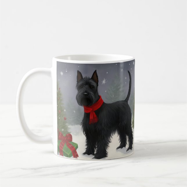 Caneca De Café Cão Terrier Escocês na Neve Natal (Esquerda)