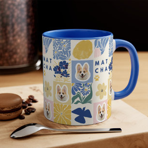 Caneca De Café Cão Único Face Mug Floral Azul