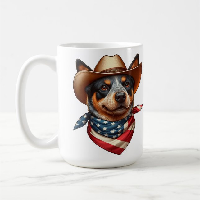 Caneca De Café Cão Vestindo chapéu e bandeira americana Bandana (Esquerda)