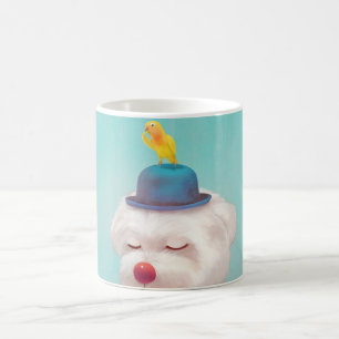 Caneca De Café Cão Vestindo um chapéu de boliche