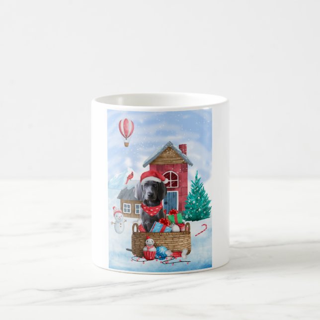 Caneca De Café Cão Weimaraner na Casa de Natal na Neve (Centro)