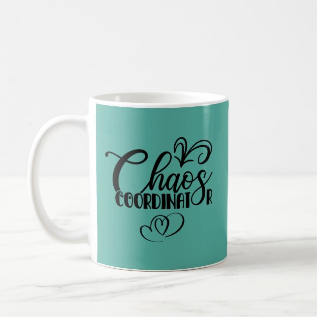 Caneca De Café Caos Coordenador Preto e Café Teal (Esquerda)