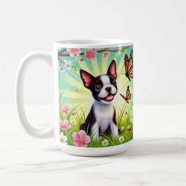 Caneca De Café Cãozinho com Flores e Borboletas (Esquerda)