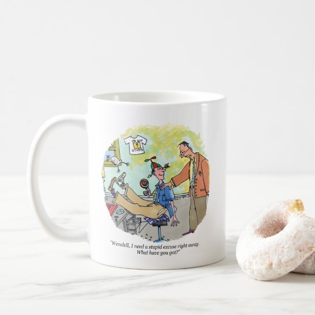 Caneca De Café Cãozinho de café com licença estúpida (Com Donut)
