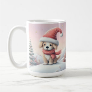 Caneca De Café Cãozinho de Natal bonito com chapéu de Santa
