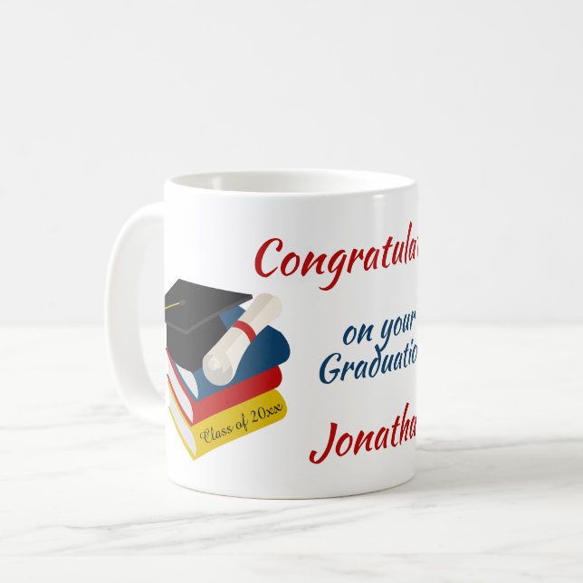 Caneca De Café Capa de Graduação e Parabéns de Livros (Frente Esquerda)
