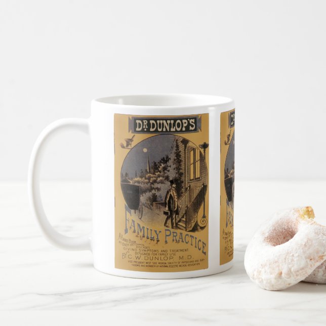 Caneca De Café Capa de Livro Antigo Doutor Dunlop's Prática Famil (Com Donut)