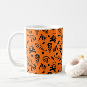 Caneca De Café Capacete de Motocross Moto Corrida Caveira Laranja