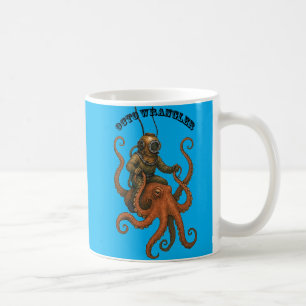 Caneca De Café Capacete Vintage Diver a cavalo de um polvo gigant
