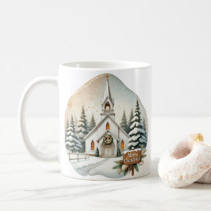 Caneca De Café Capela Branca de Countryside   Cena de Natal da No