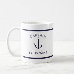 Caneca De Café Capitão Anchor náutico com seu nome Mug