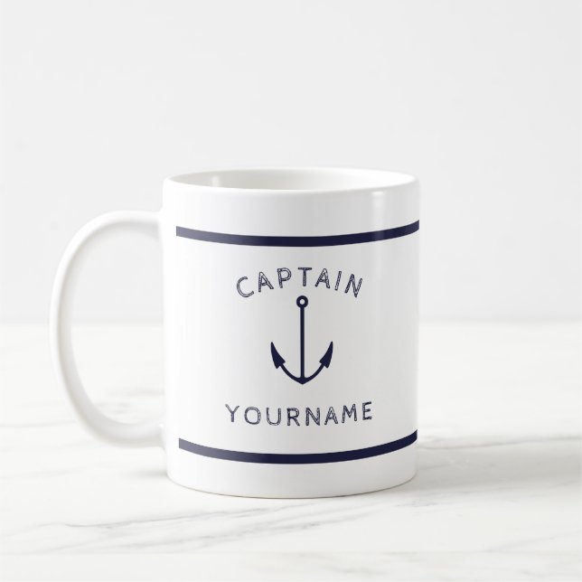 Caneca De Café Capitão Anchor náutico com seu nome Mug (Esquerda)