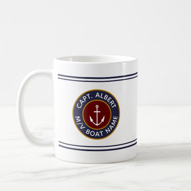 Caneca De Café Capitão com o seu nome Maroon NMaritime Anchor Mug (Esquerda)