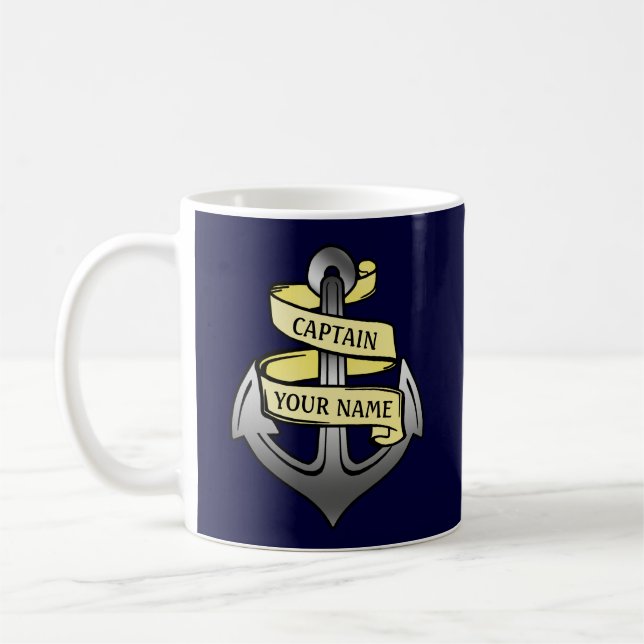 Caneca De Café Capitão de navio customizável sua âncora conhecida (Esquerda)