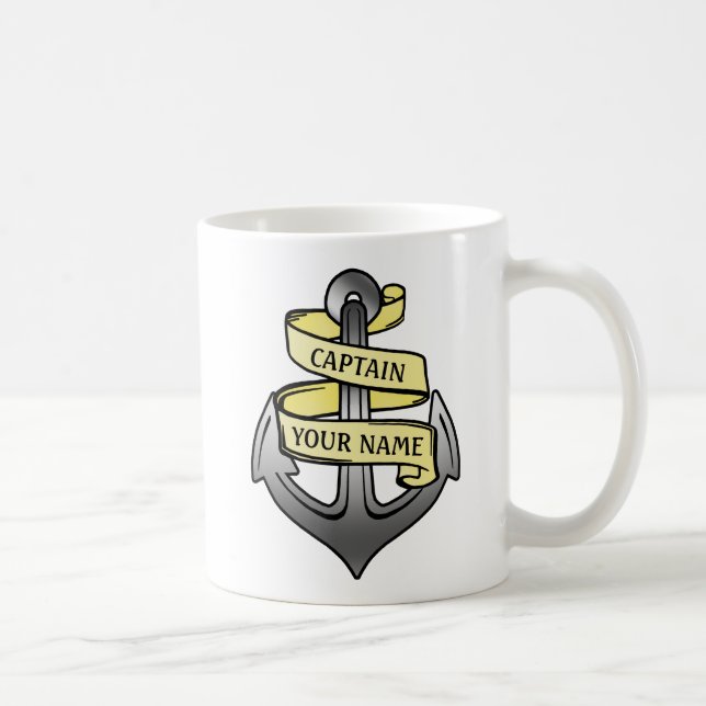 Caneca De Café Capitão de navio customizável sua âncora conhecida (Direita)