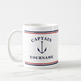 Caneca De Café Capitão náutico ancora seu nome em Block Mug