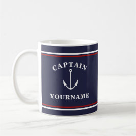 Caneca De Café Capitão Náutico Âncora Seu Nome Marinho Blue Mug