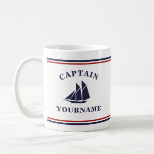 Caneca De Café Capitão náutico barco à vela Seu nome no bloco Mug