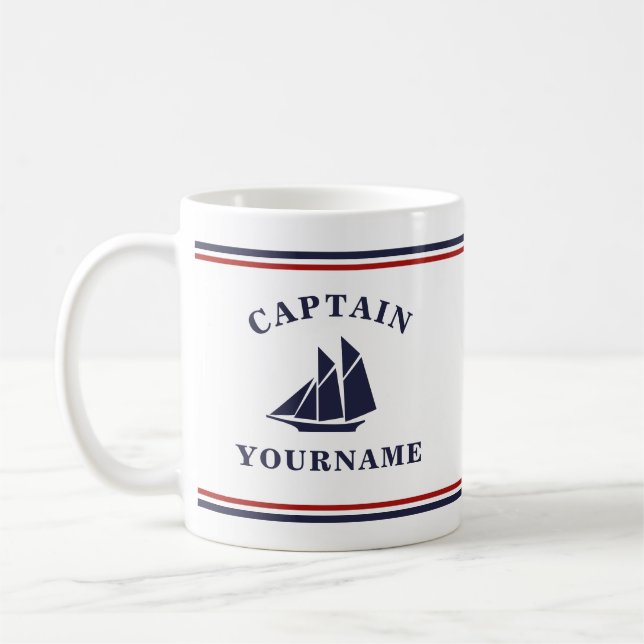Caneca De Café Capitão náutico barco à vela Seu nome no bloco Mug (Esquerda)