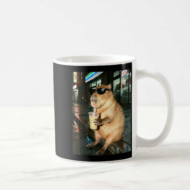 Caneca De Café Capivara bebendo café gelado, meme de foto de capi (Direita)