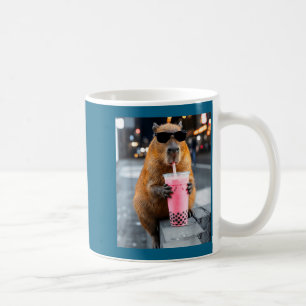 Caneca De Café Capivara bebendo chá de boba gelado meme engraçado