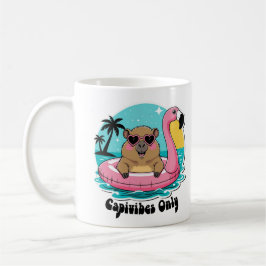 Caneca De Café Capivara Estilosa no Verão com Boia Rosa