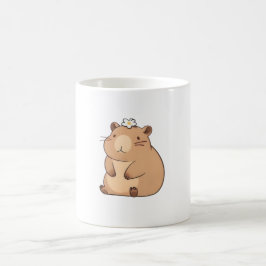 Caneca De Café Capivara Fofa com Design Kawaii de Flor Margarida
