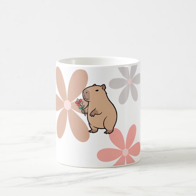 Caneca De Café Capivara Fofa Com Flor (Centro)