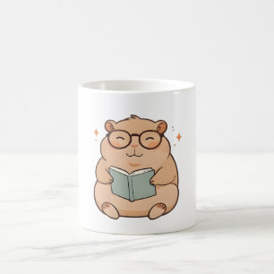 Caneca De Café Capivara Lendo com Óculos Design Kawaii