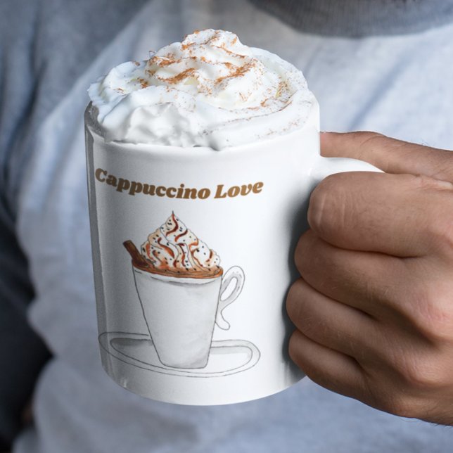 Caneca De Café Cappuccino Amor Aquarela Com Canela (Infuse your mornings with Cappuccino Love, one sip at a time.)
